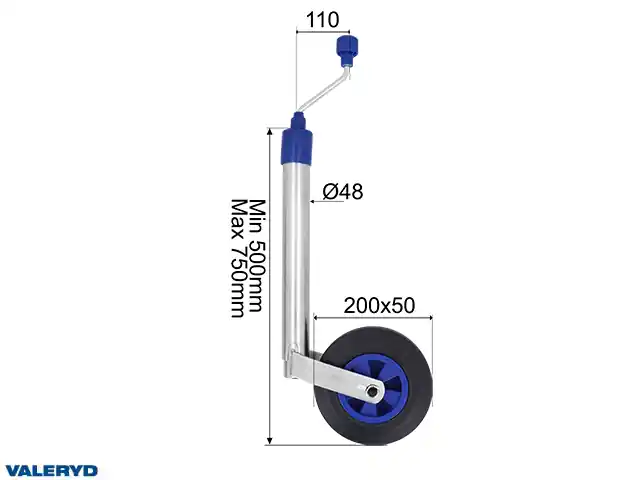 Stödhjul Ø48 mm 150 kg 200×50 mm Fynd